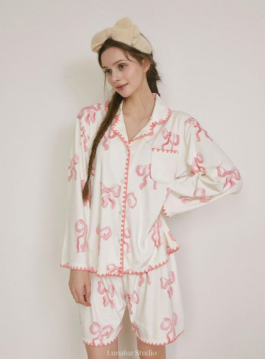 Sophia Milky Ribbon Pajamas Set