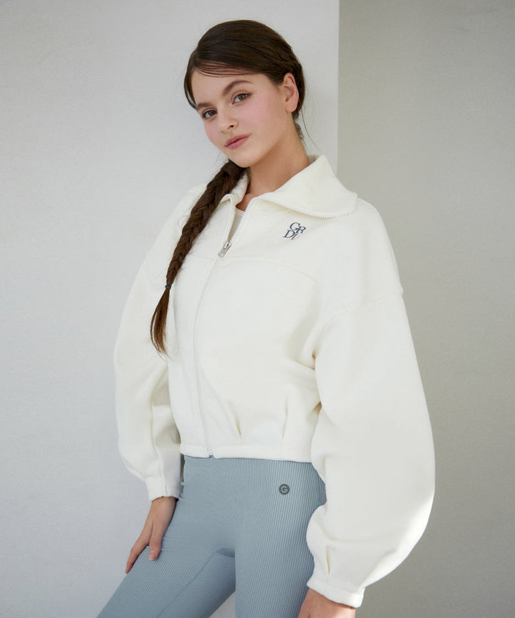Soft Pin-tuck Crop Fluff Zip-Up