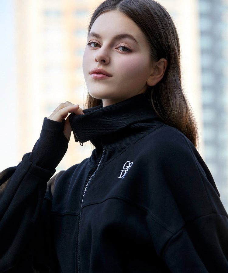 Soft Pin-tuck Crop Fluff Zip-Up