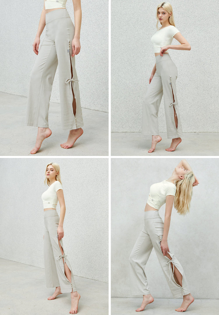 El-flex Rib Side Slit Wide Pants