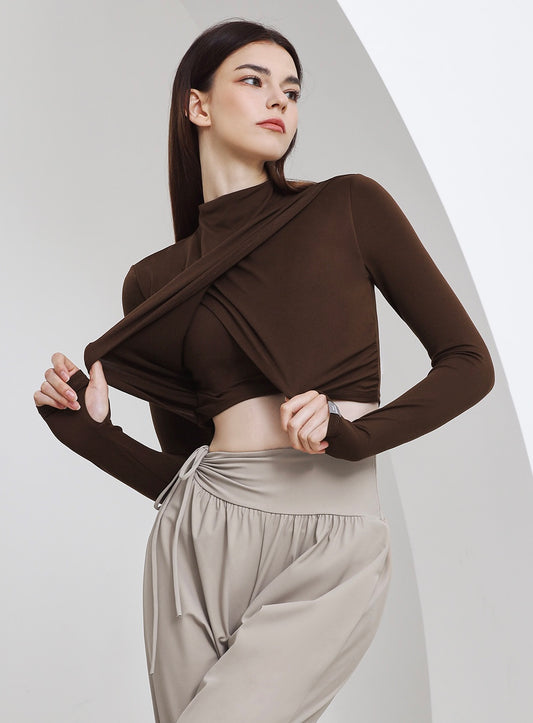 Grande Line High Neck Shirring Cross Long Sleeves