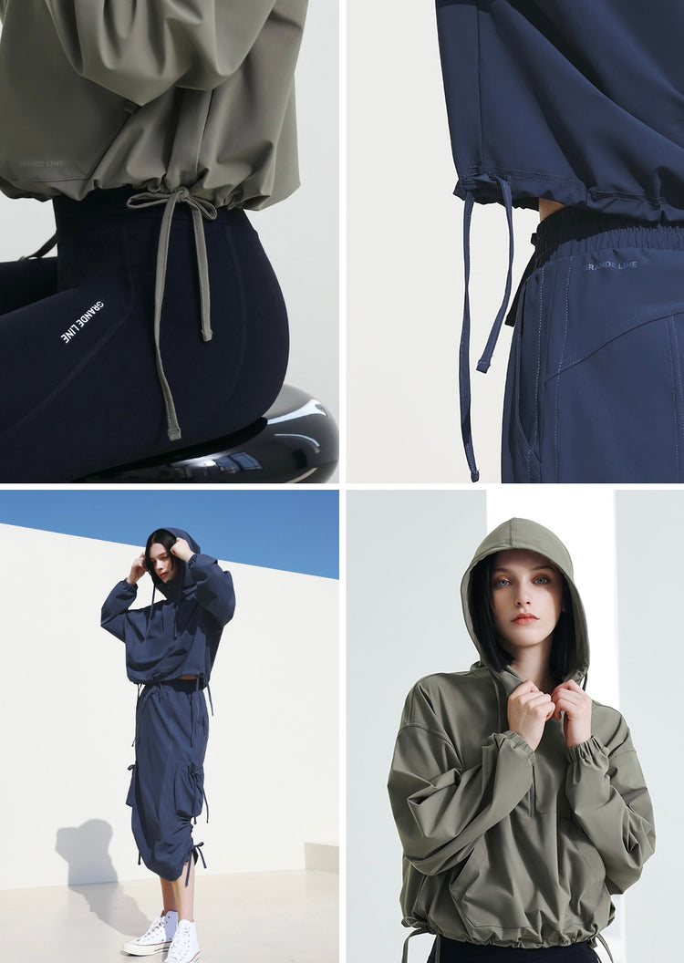 Grande Line El-stretch String Crop Hoodie