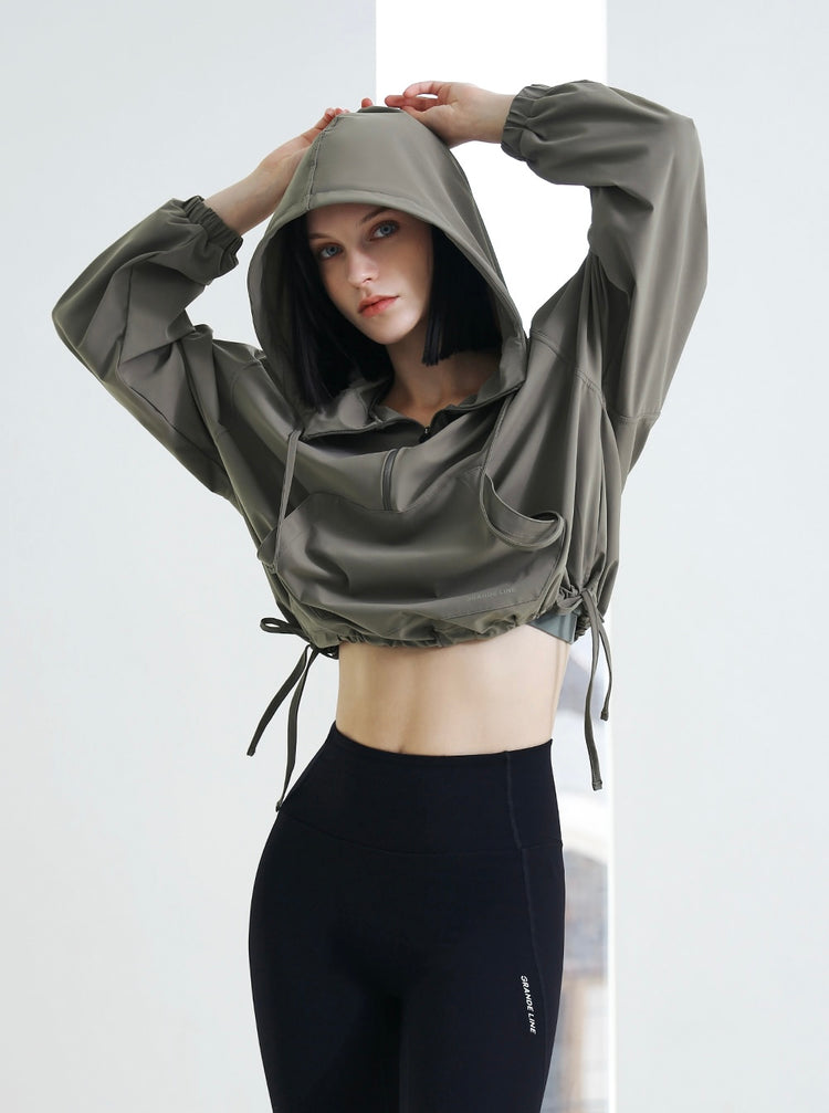 Grande Line El-stretch String Crop Hoodie