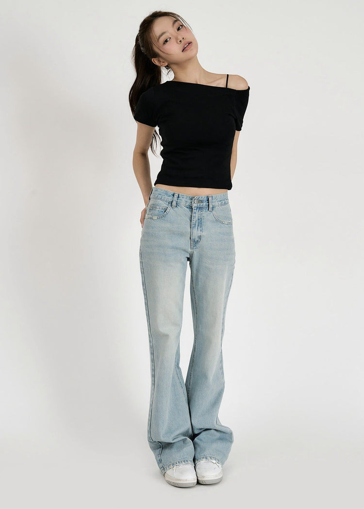 Solid Bootcut Denim Pants