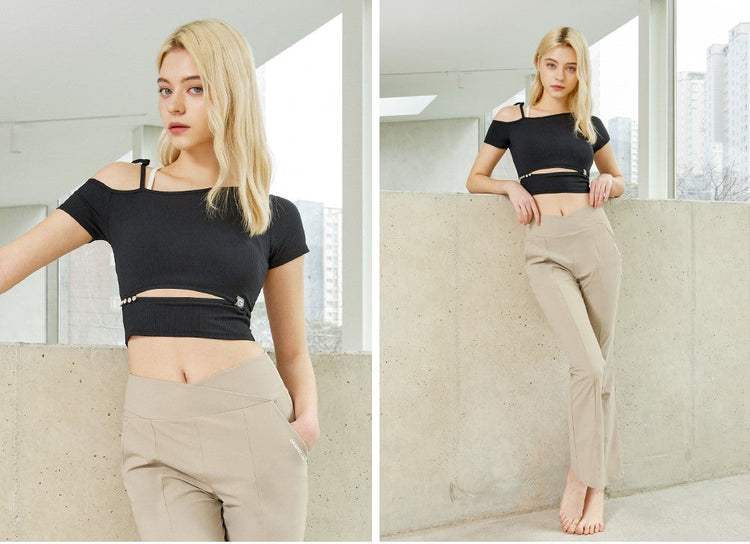 El-flex Rib One Shoulder Cut Out Crop Top