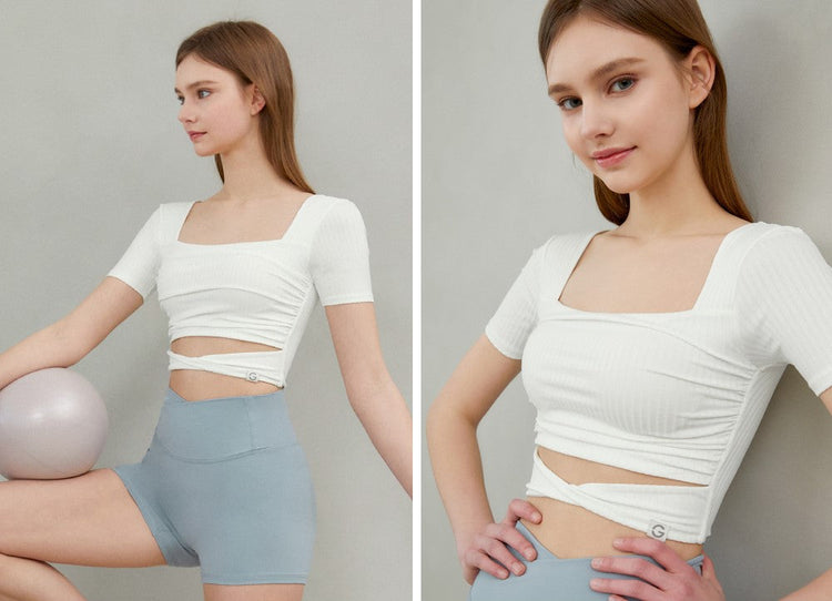 El-flex RIB Twist Shirring Crop Top